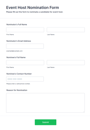 Event Host Nomination Form Form Template