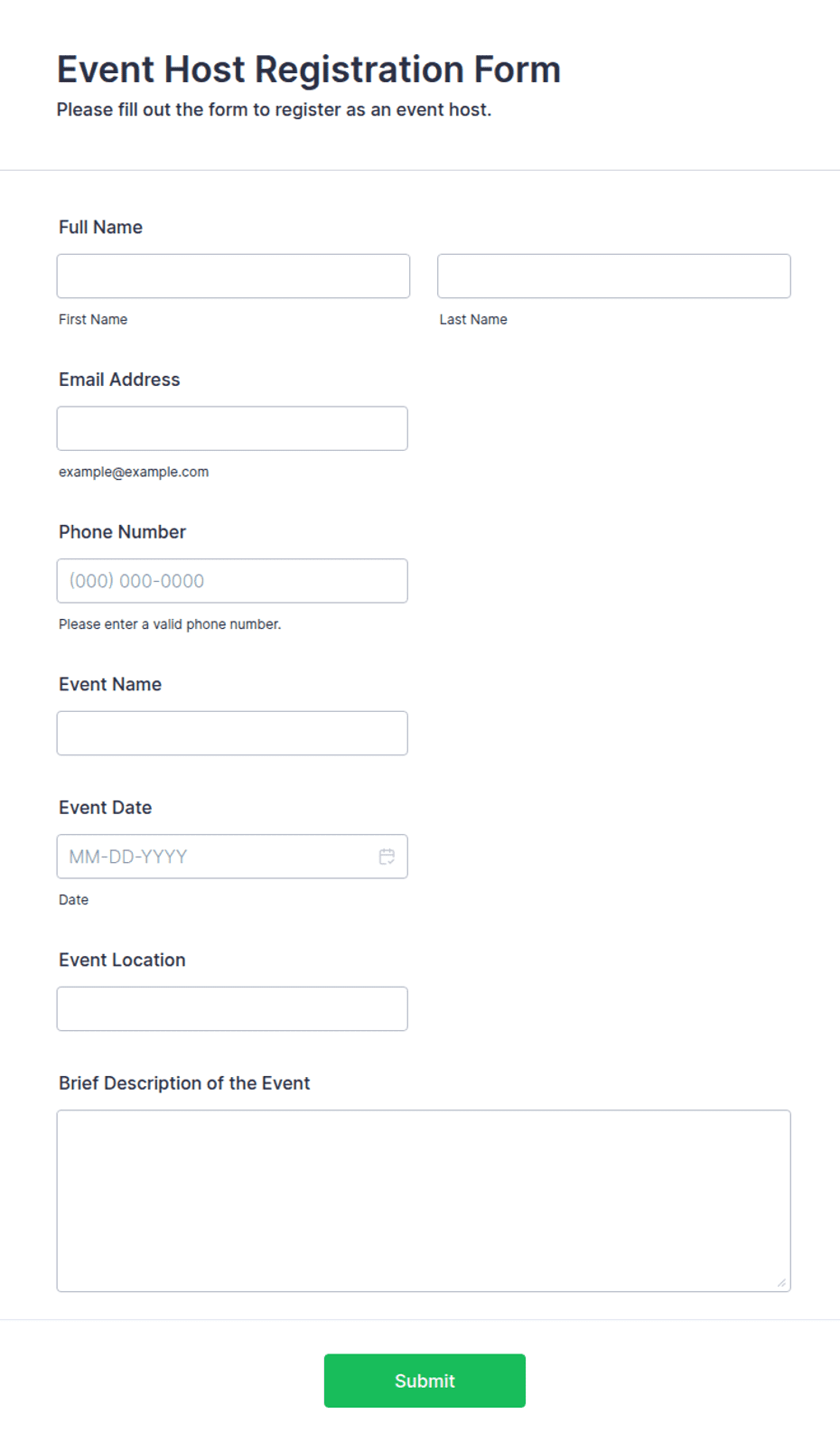 Event Host Registration Form Template | Jotform
