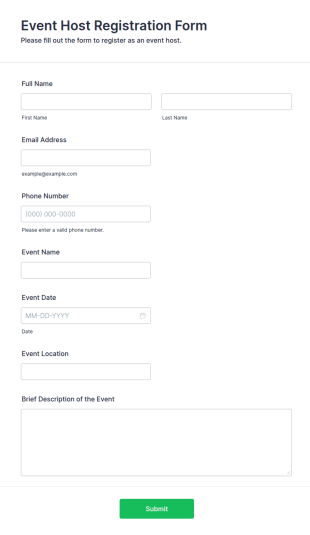 Event Host Registration Form Template