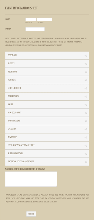 Event Information Sheet Form Template