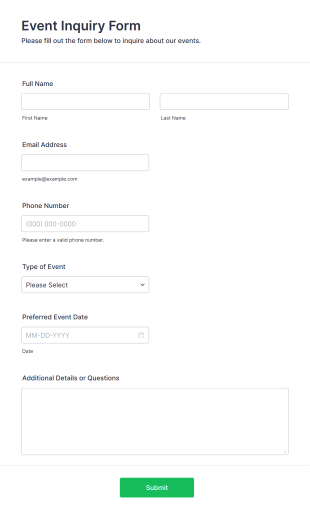 Event Inquiry Form Template