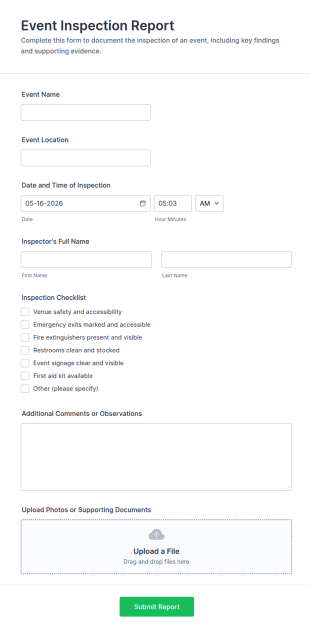 Event Inspection Report Form Template