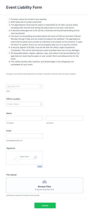 Event Liability Form Template