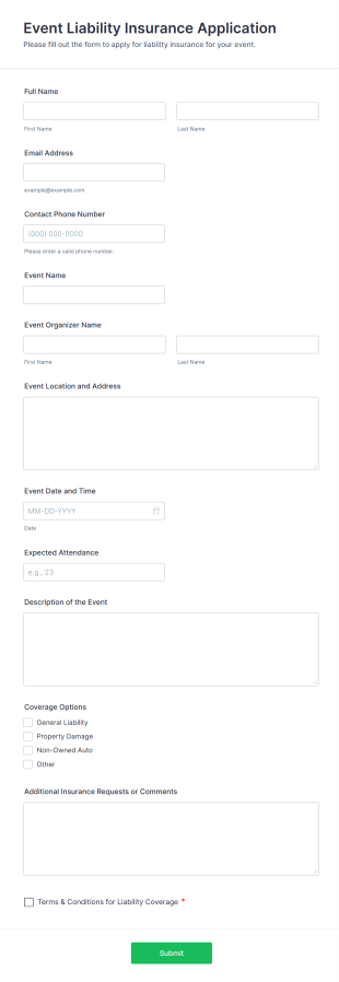 Event Liability Insurance Application Form Template