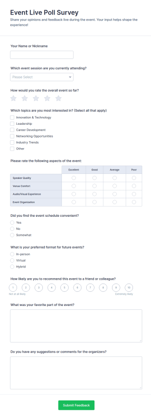 Event Live Poll Survey Form Template