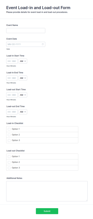 Event Load In And Load Out Form Template