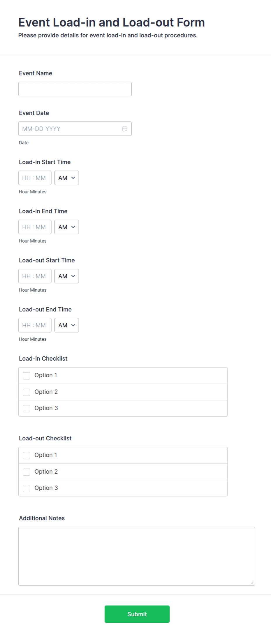 Event Load-in and Load-out Form Template | Jotform