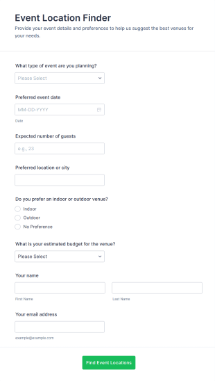 Event Location Finder Form Template