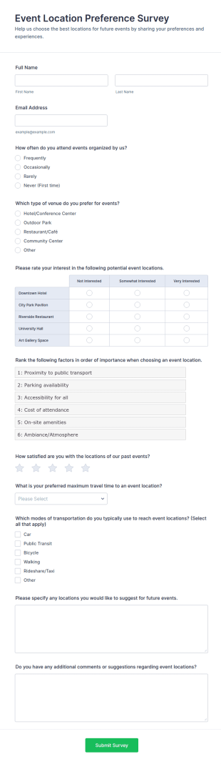 Event Location Preference Survey Form Template