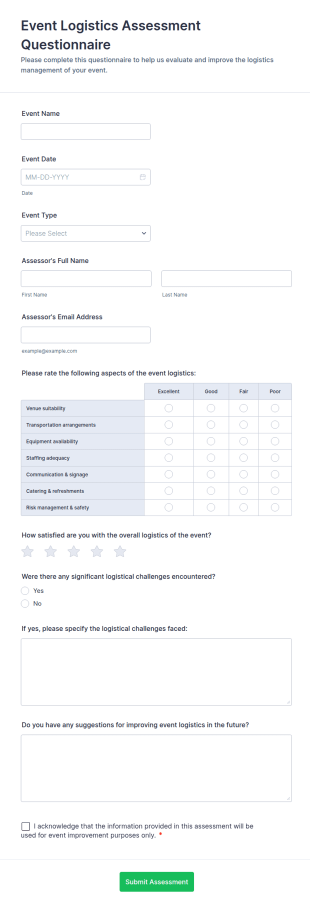 Event Logistics Assessment Questionnaire Form Template
