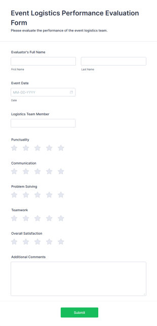 Event Logistics Performance Evaluation Form Template