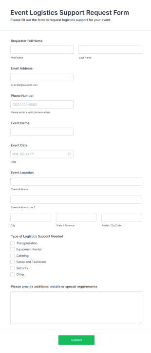 Event Logistics Support Request Form Template