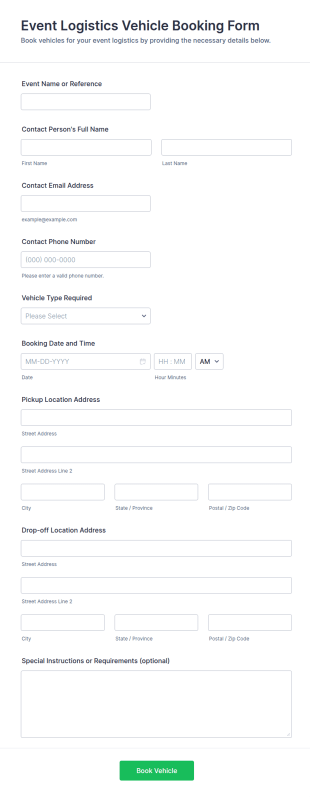 Event Logistics Vehicle Booking Form Template
