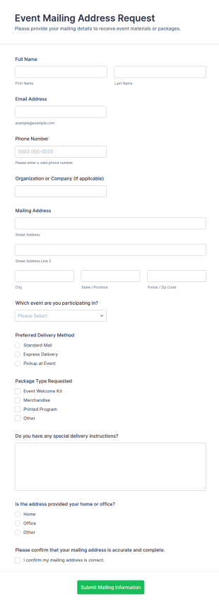 Event Mailing Address Request Form Template