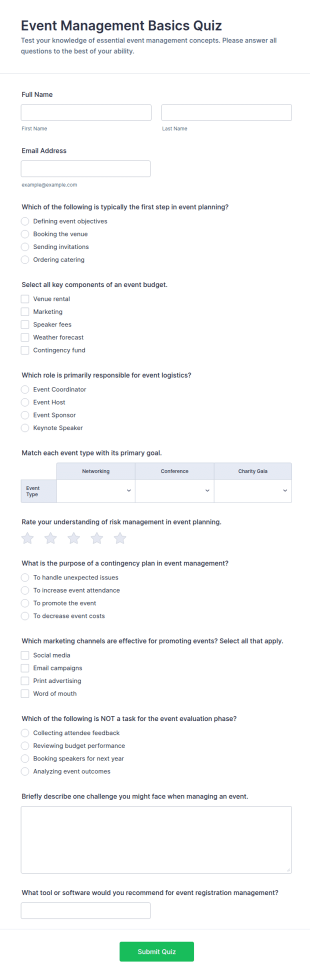 Event Management Basics Quiz Form Template