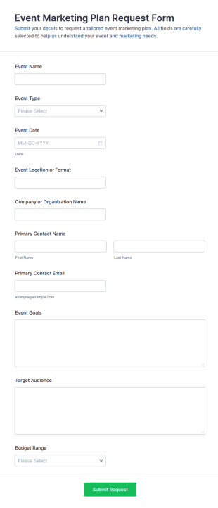 Event Marketing Plan Request Form Template