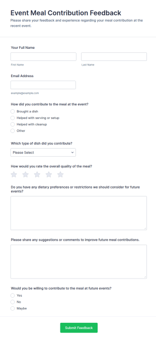 Event Meal Contribution Feedback Form Template