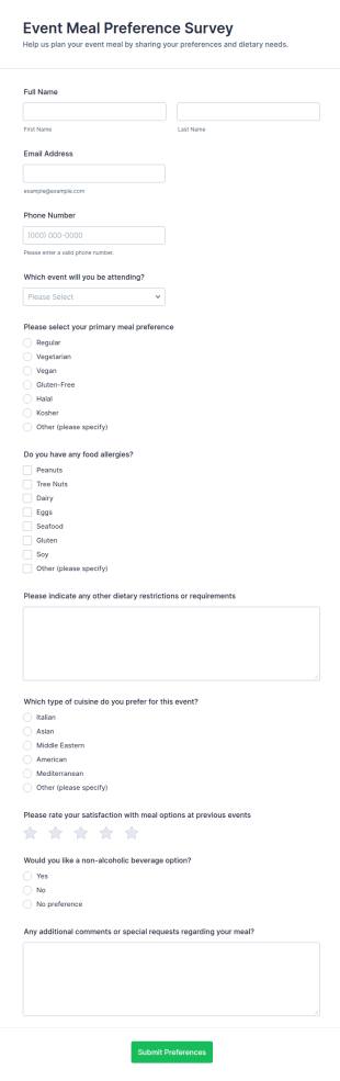 Event Meal Preference Survey Form Template