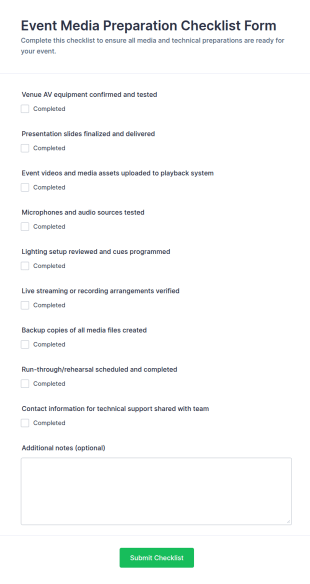 Event Media Preparation Checklist Form Template