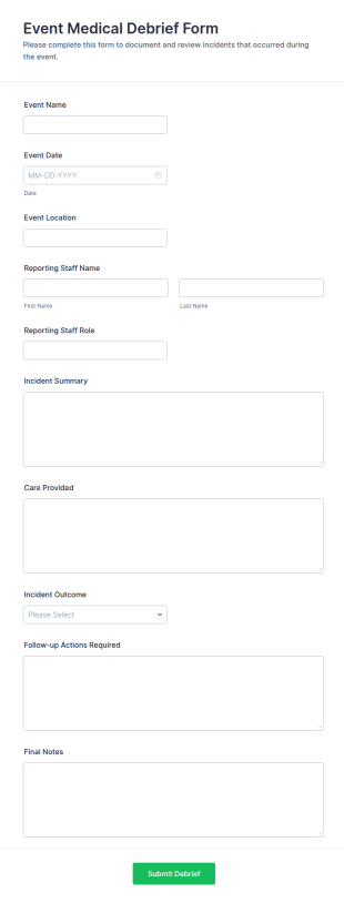 Event Medical Debrief Form Template