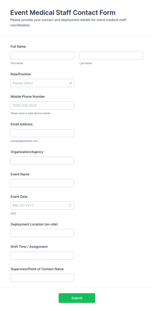 Event Medical Staff Contact Form Template