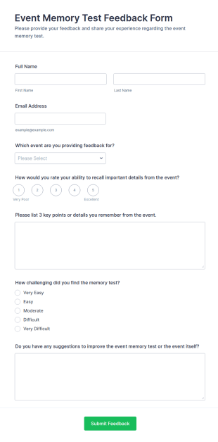 Event Memory Test Feedback Form Template