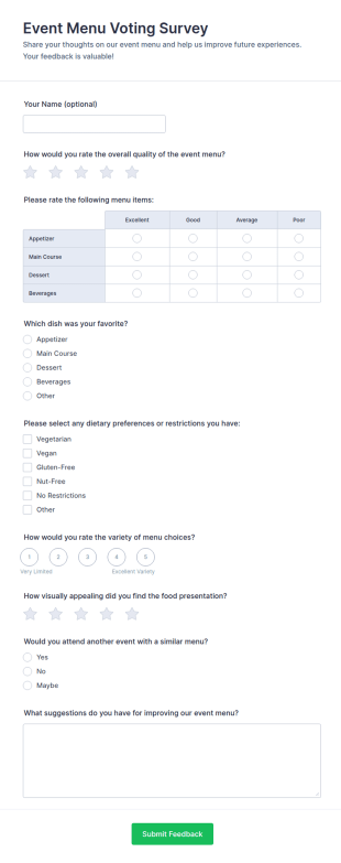 Event Menu Voting Survey Form Template