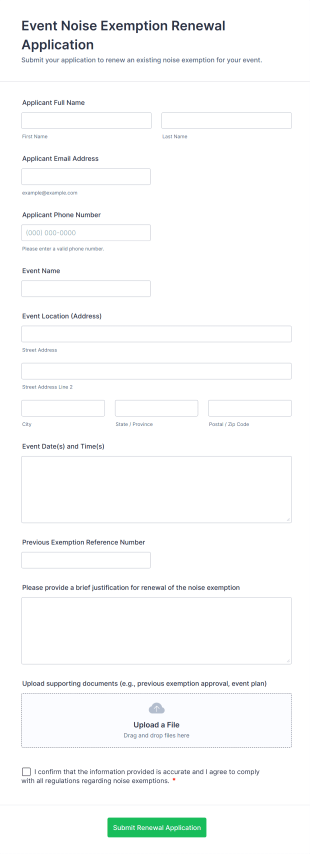 Event Noise Exemption Renewal Application Form Template