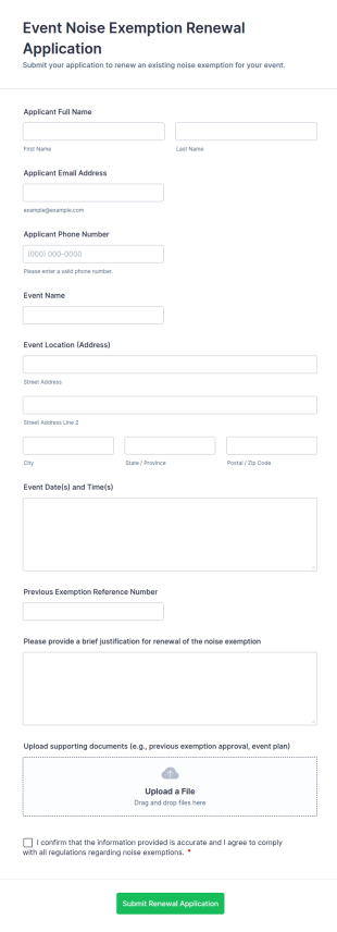 Event Noise Exemption Renewal Application Form Template
