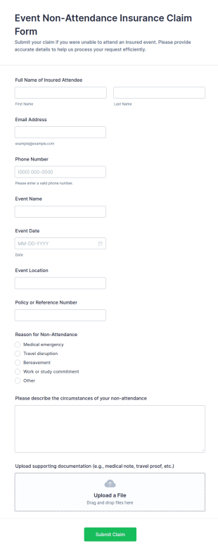 Event Non Attendance Insurance Claim Form Template