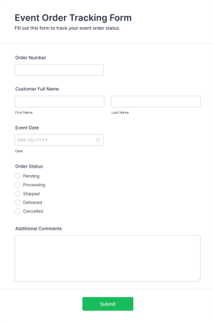 Event Order Tracking Form Template