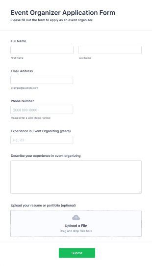 Event Organizer Application Form Form Template