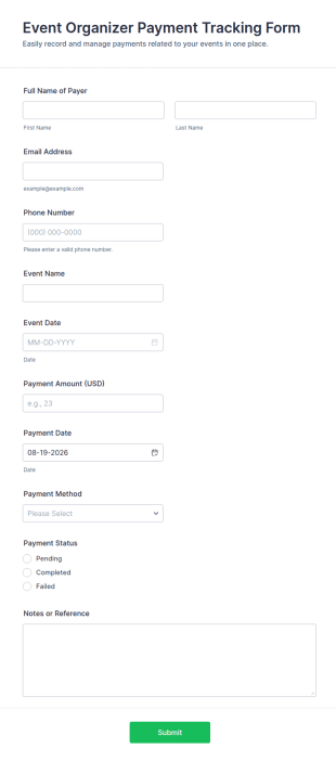Event Organizer Payment Tracking Form Template