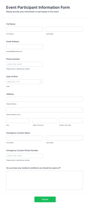 Event Participant Information Form Template