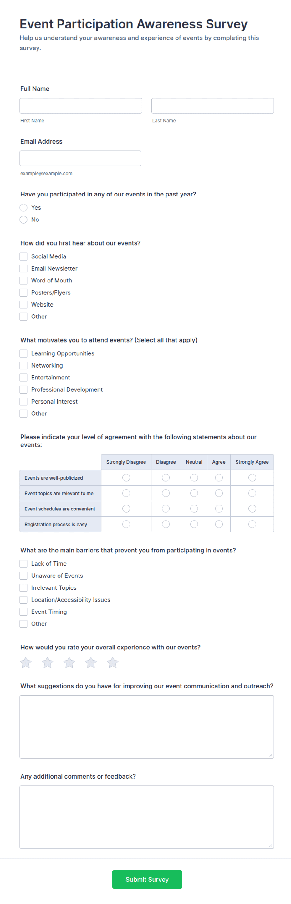 Event Participation Awareness Survey Form Template | Jotform