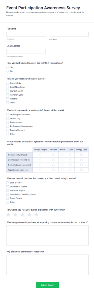 Event Participation Awareness Survey Form Template