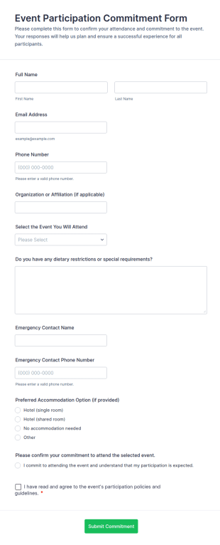 Event Participation Commitment Form Template