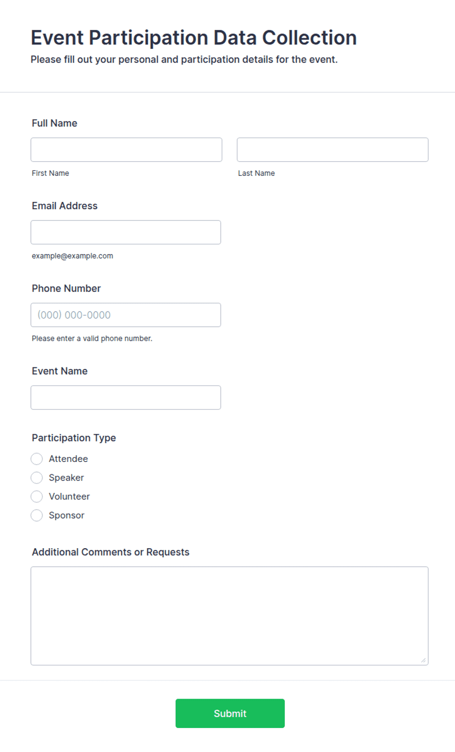 Data Collection Form Stats Event Participation Data Collection Form Template | Jotform