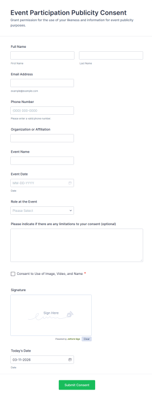 Event Participation Publicity Consent Form Template