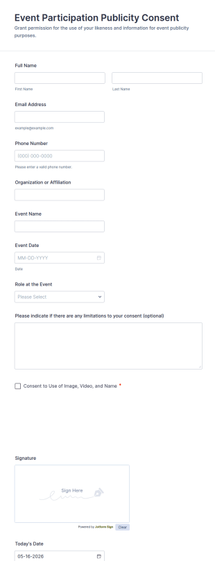 Event Participation Publicity Consent Form Template
