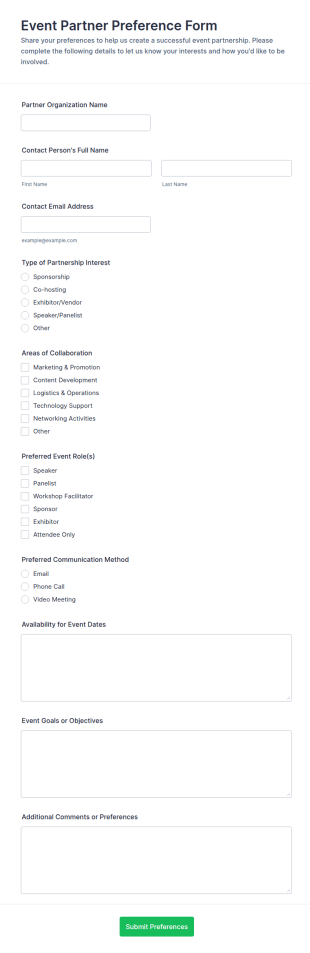 Event Partner Preference Form Template