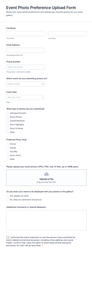 Event Photo Preference Upload Form Template