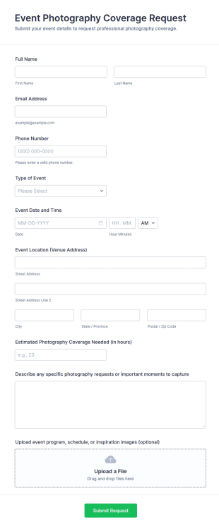 Event Photography Coverage Request Form Template