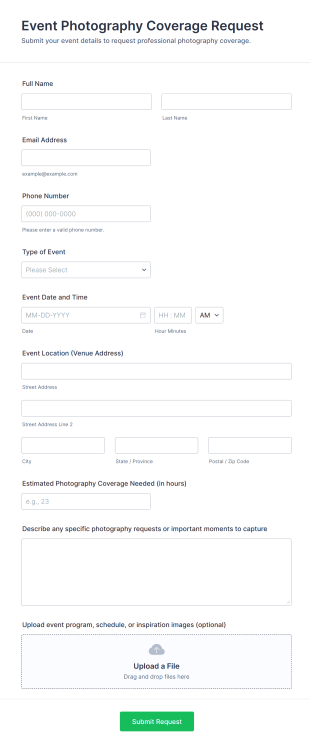 Event Photography Coverage Request Form Template