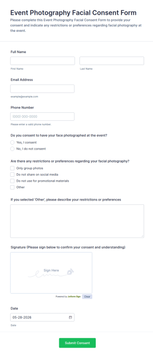 Event Photography Facial Consent Form Template
