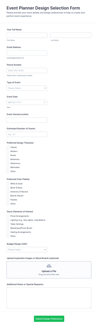 Event Planner Design Selection Form Template
