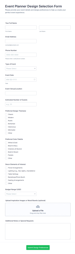 Event Planner Design Selection Form Template