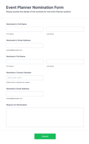 Event Planner Nomination Form Form Template