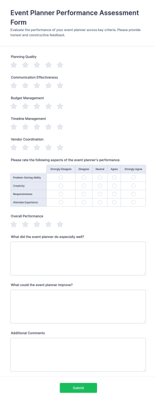 Event Planner Performance Assessment Form Template