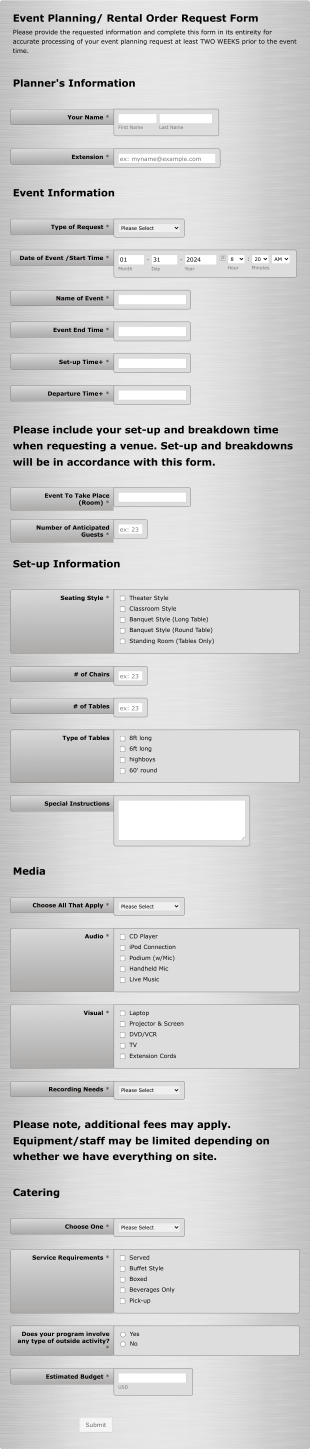 Event Planner Request Form Template